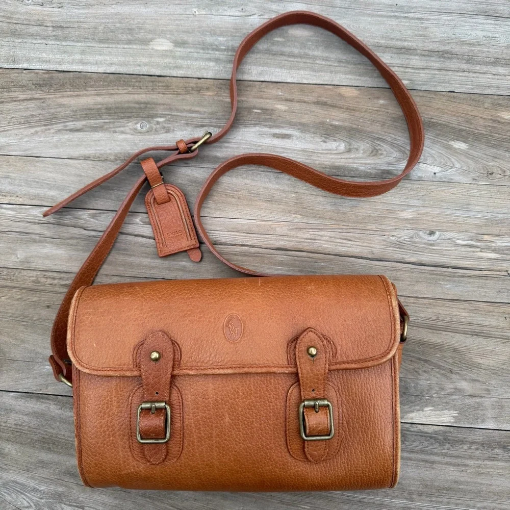 Vintage Polo Ralph Lauren‎ Pebbled Leather Messenger Crossbody Bag